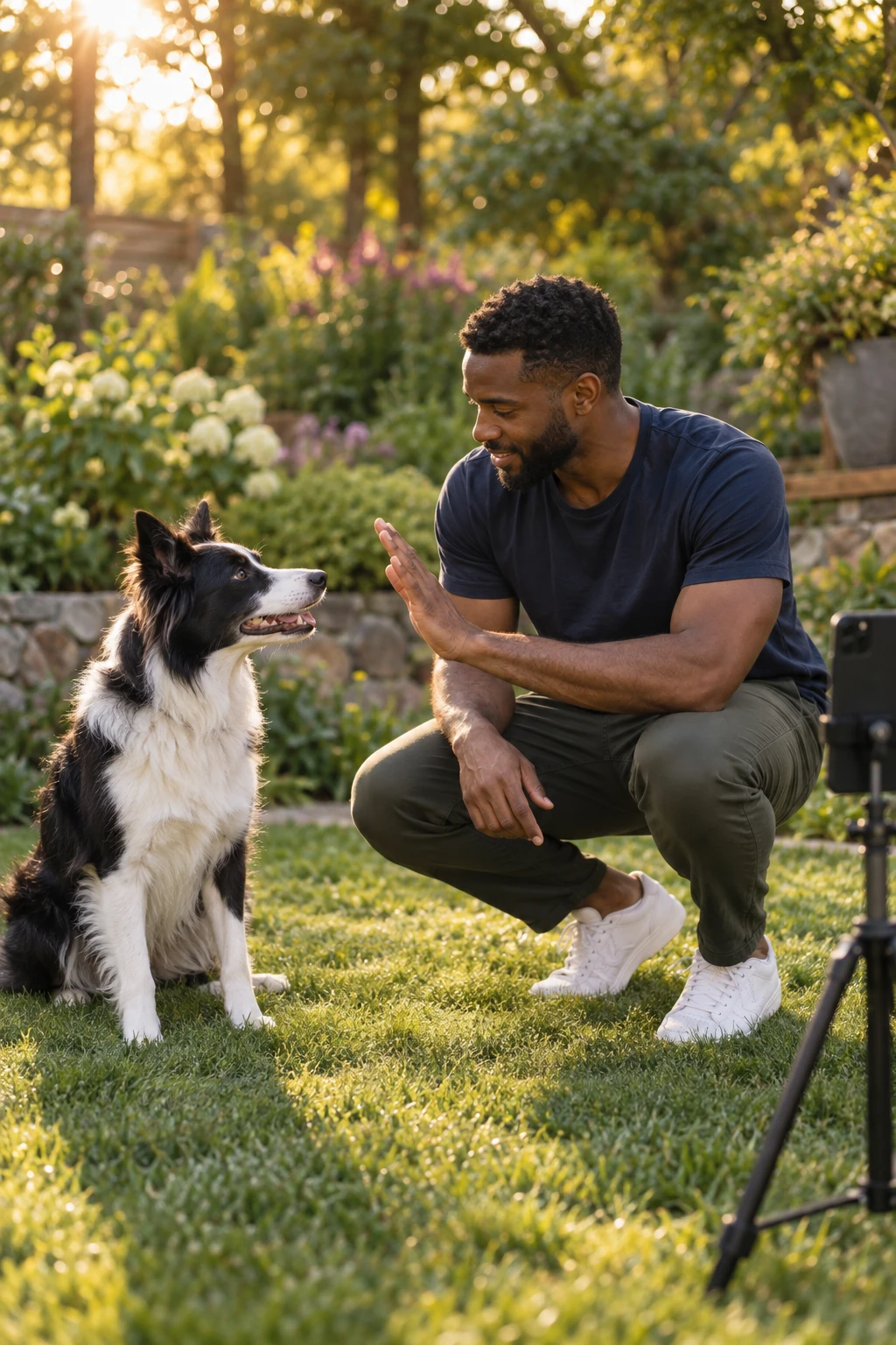 Trainer filming a border collie training session